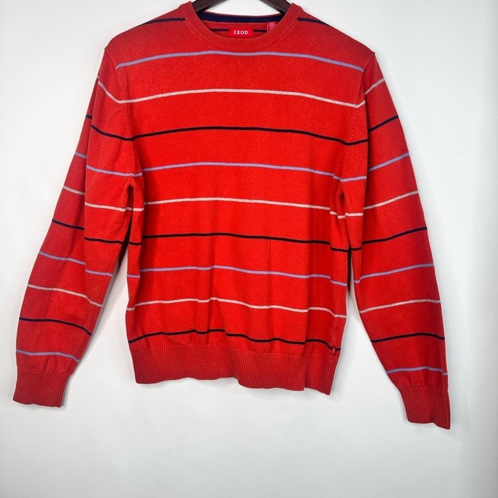 IZOD Mens burnt orange Striped Crewneck Sweater 100% Cotton Long Sleeve Size M